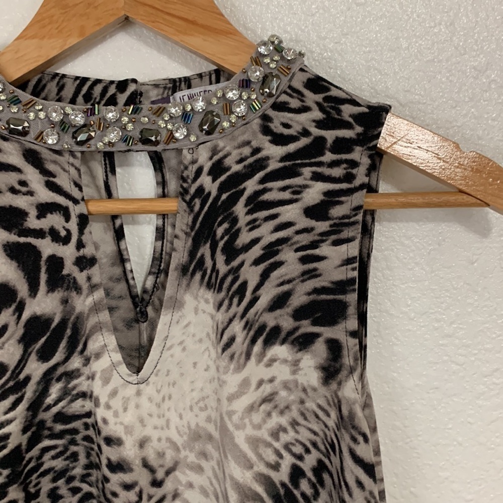 Jennifer Lopez Black Grey Boho Beaded Leopard Print Sleeveless Top Size S